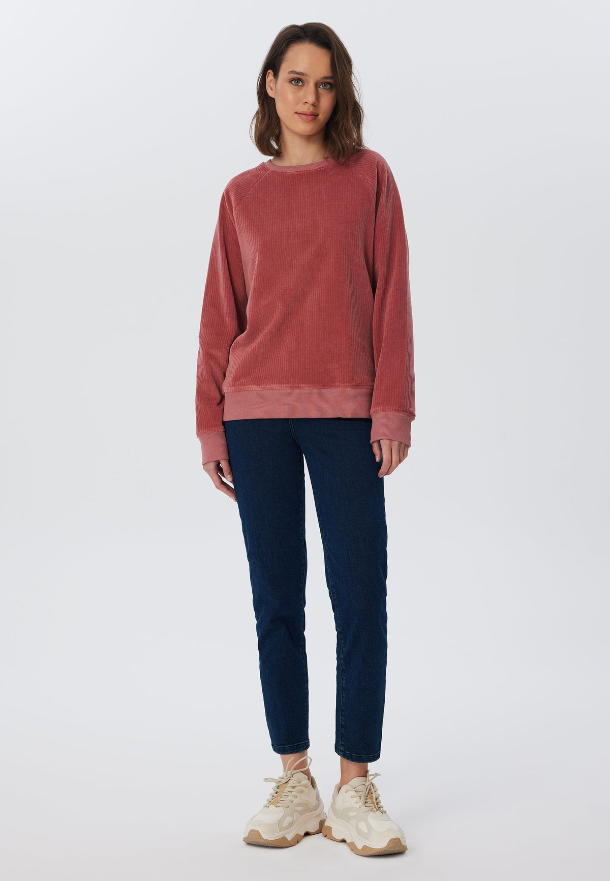 Women's Corduroy Sweatshirt, Dark Mauve — Leela Cotton, view 4