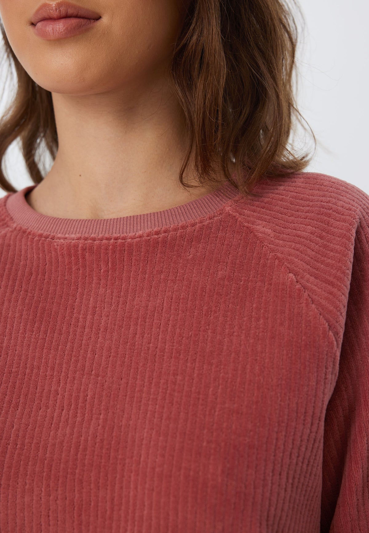 Women's Corduroy Sweatshirt, Dark Mauve — Leela Cotton, view 5