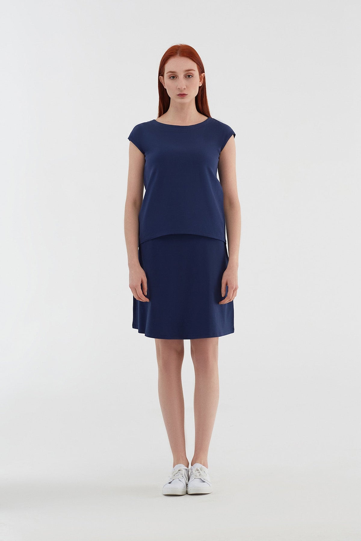 Skirt A-Line with Comfort Waistband, Admiral Blue — Leela Cotton, view 2