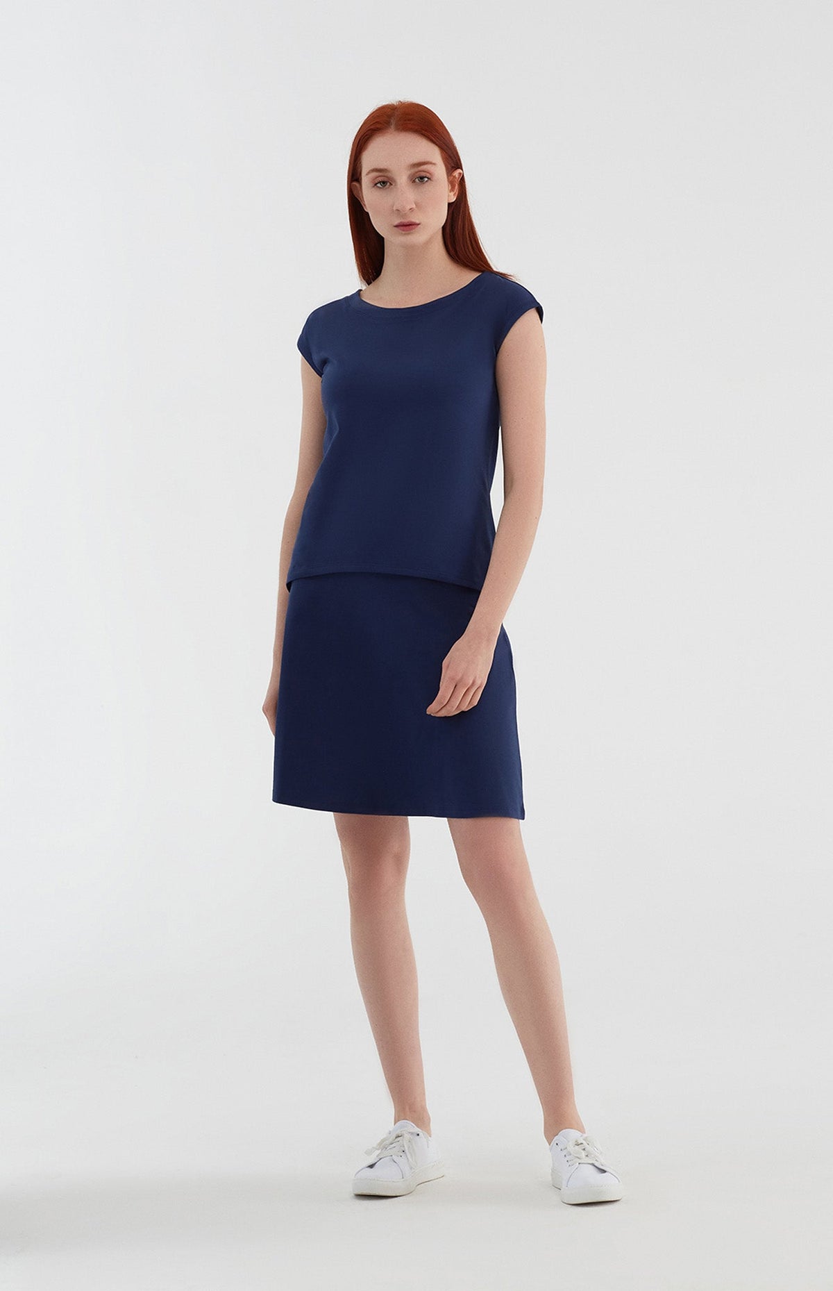 Skirt A-Line with Comfort Waistband, Admiral Blue — Leela Cotton, view 3