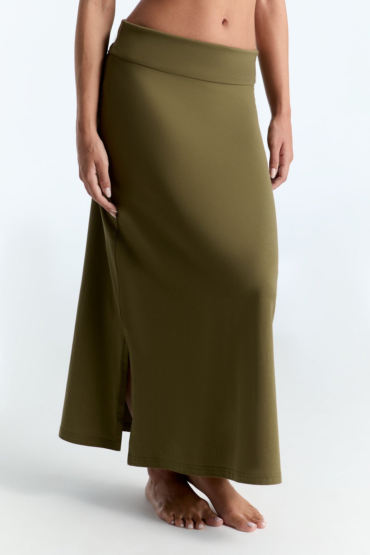 Women's Maxi Skirt, Olive — Leela Cotton, view 2