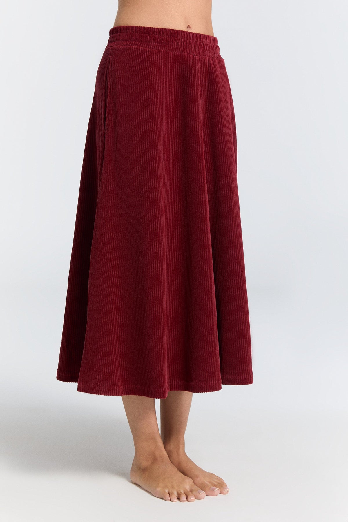 Women's Corduroy Skirt, Bordeaux — Leela Cotton, view 2