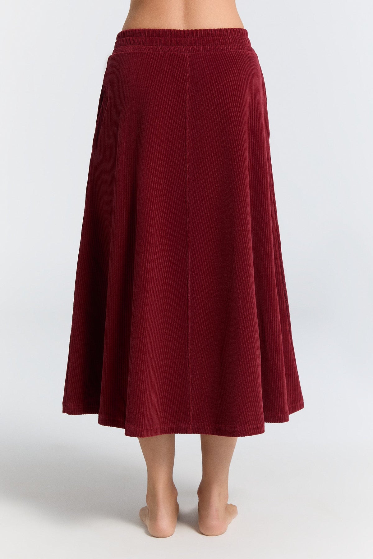 Women's Corduroy Skirt, Bordeaux — Leela Cotton, view 3