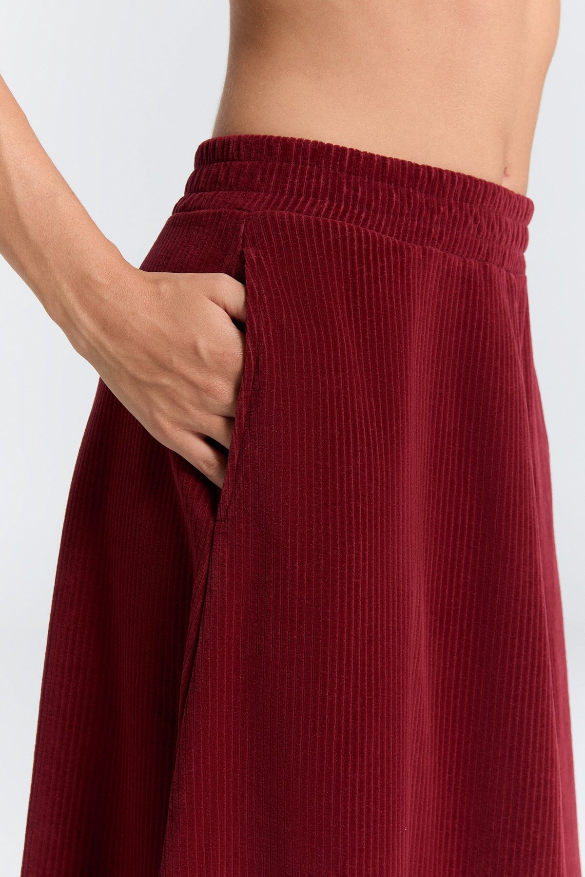 Women's Corduroy Skirt, Bordeaux — Leela Cotton, view 4