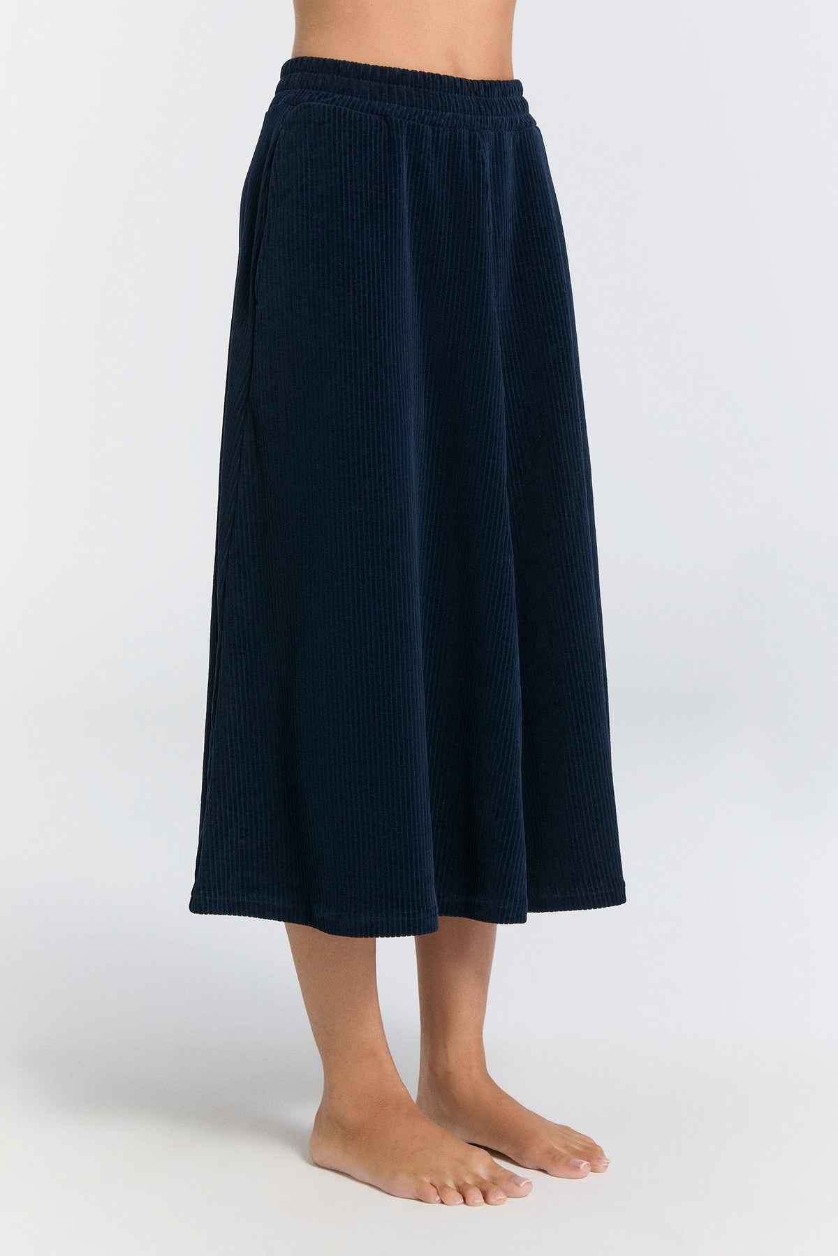 Women's Corduroy Skirt, Midnight Blue — Leela Cotton, view 2