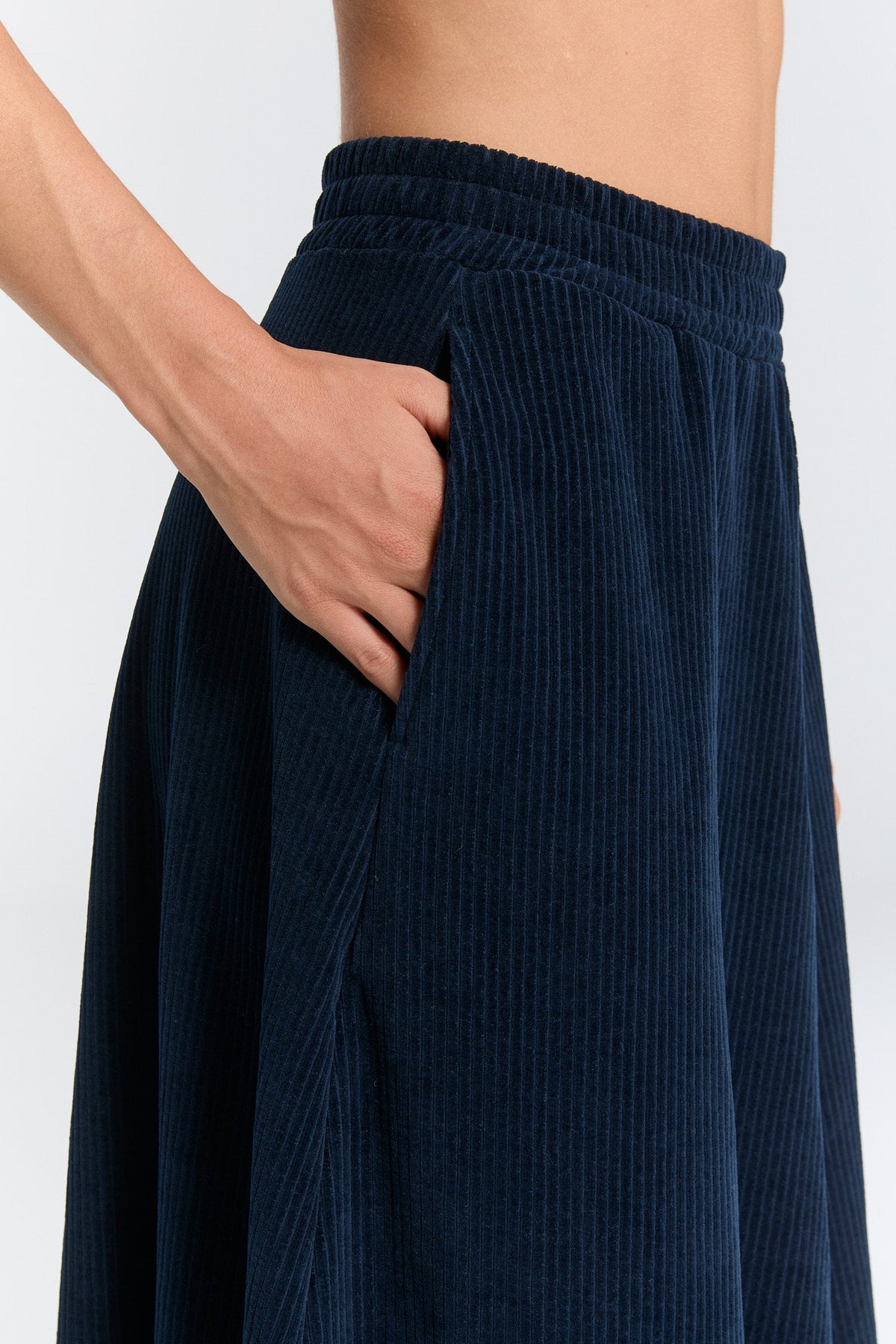Women's Corduroy Skirt, Midnight Blue — Leela Cotton, view 4