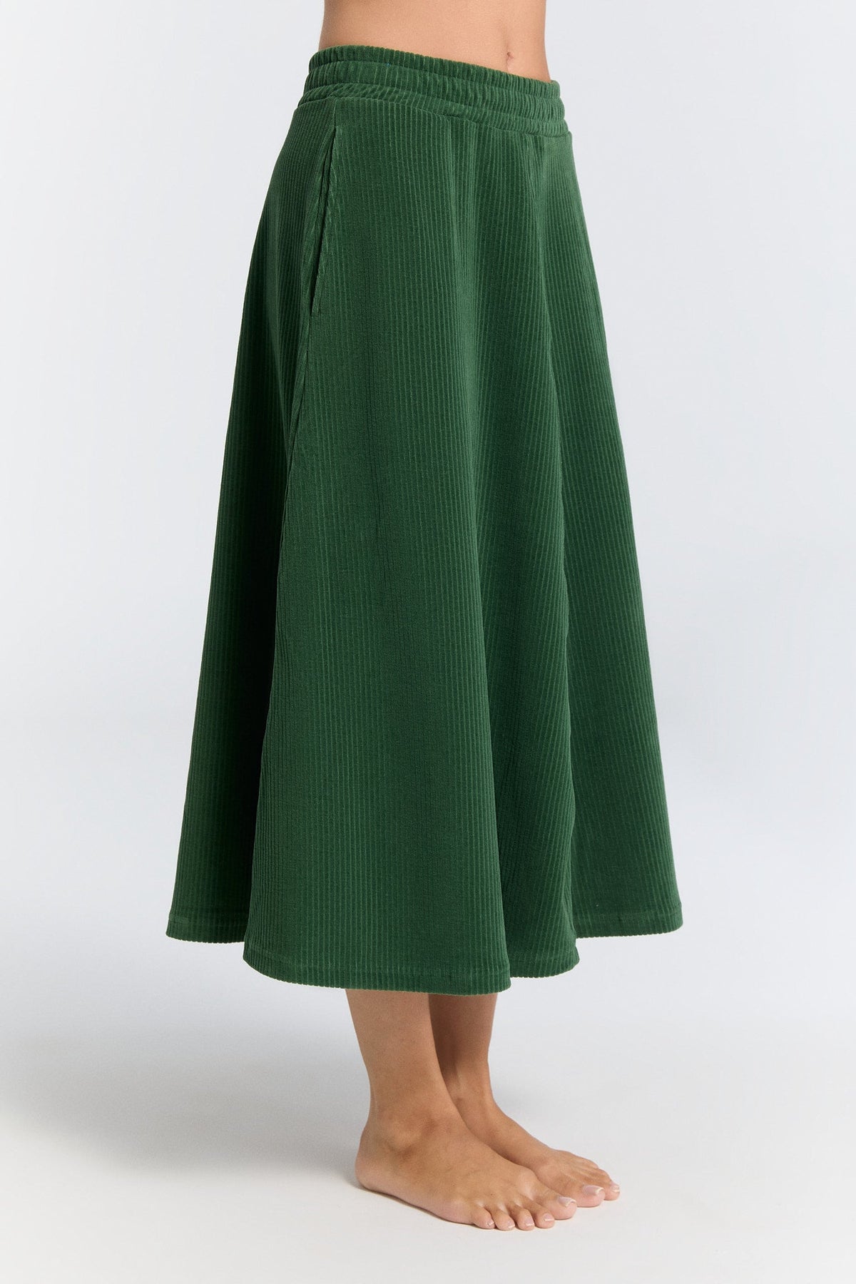 Women's Corduroy Skirt, Pine Needle — Leela Cotton, view 2