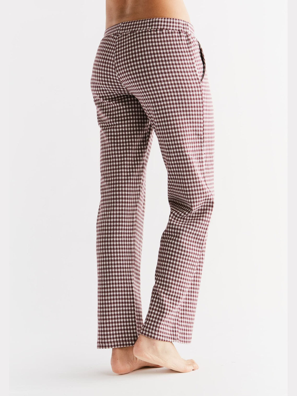 Women's Homewear Trousers Checked, Aubergine-Natural — Leela Cotton, view 2
