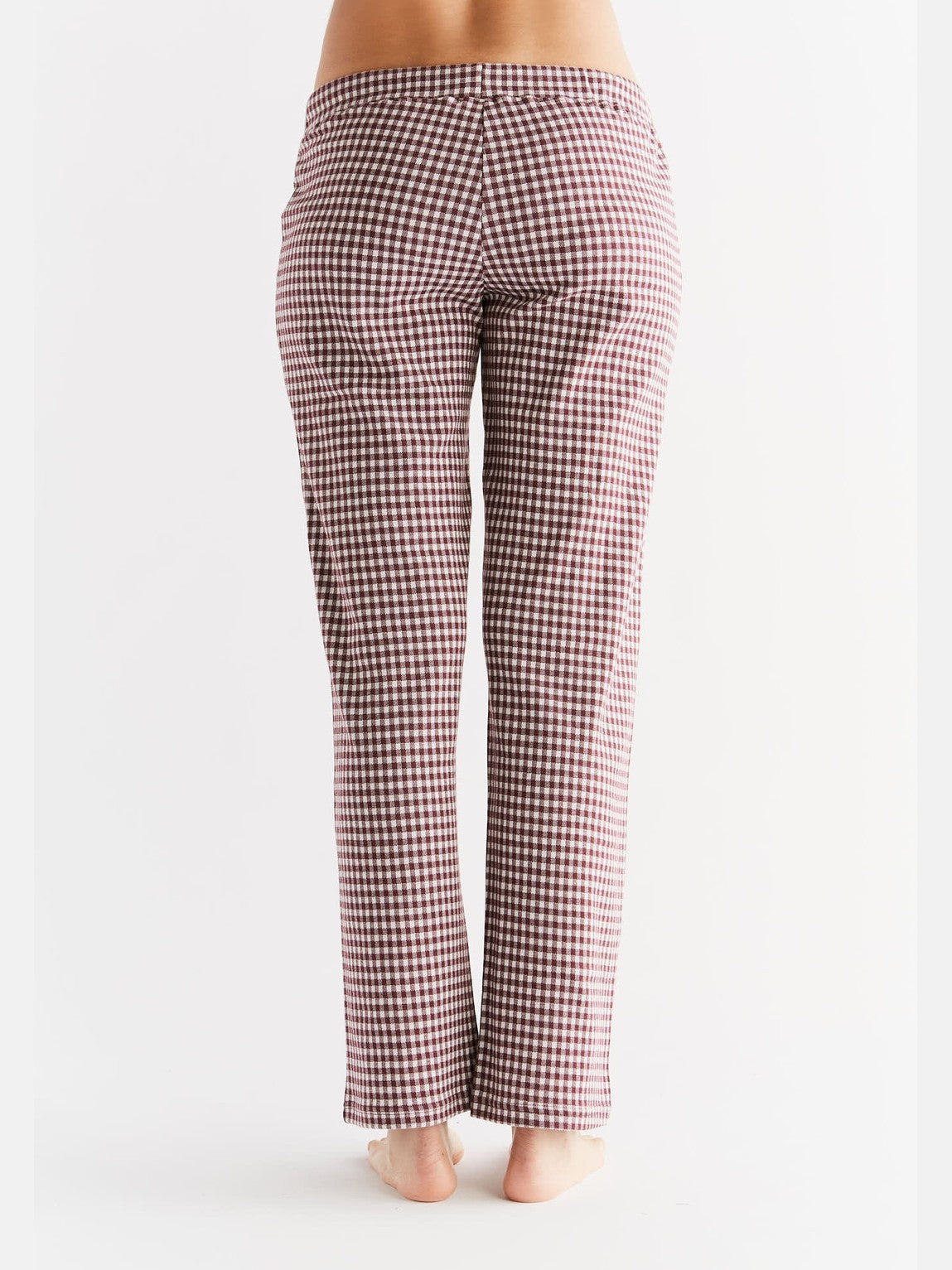 Women's Homewear Trousers Checked, Aubergine-Natural — Leela Cotton, view 3