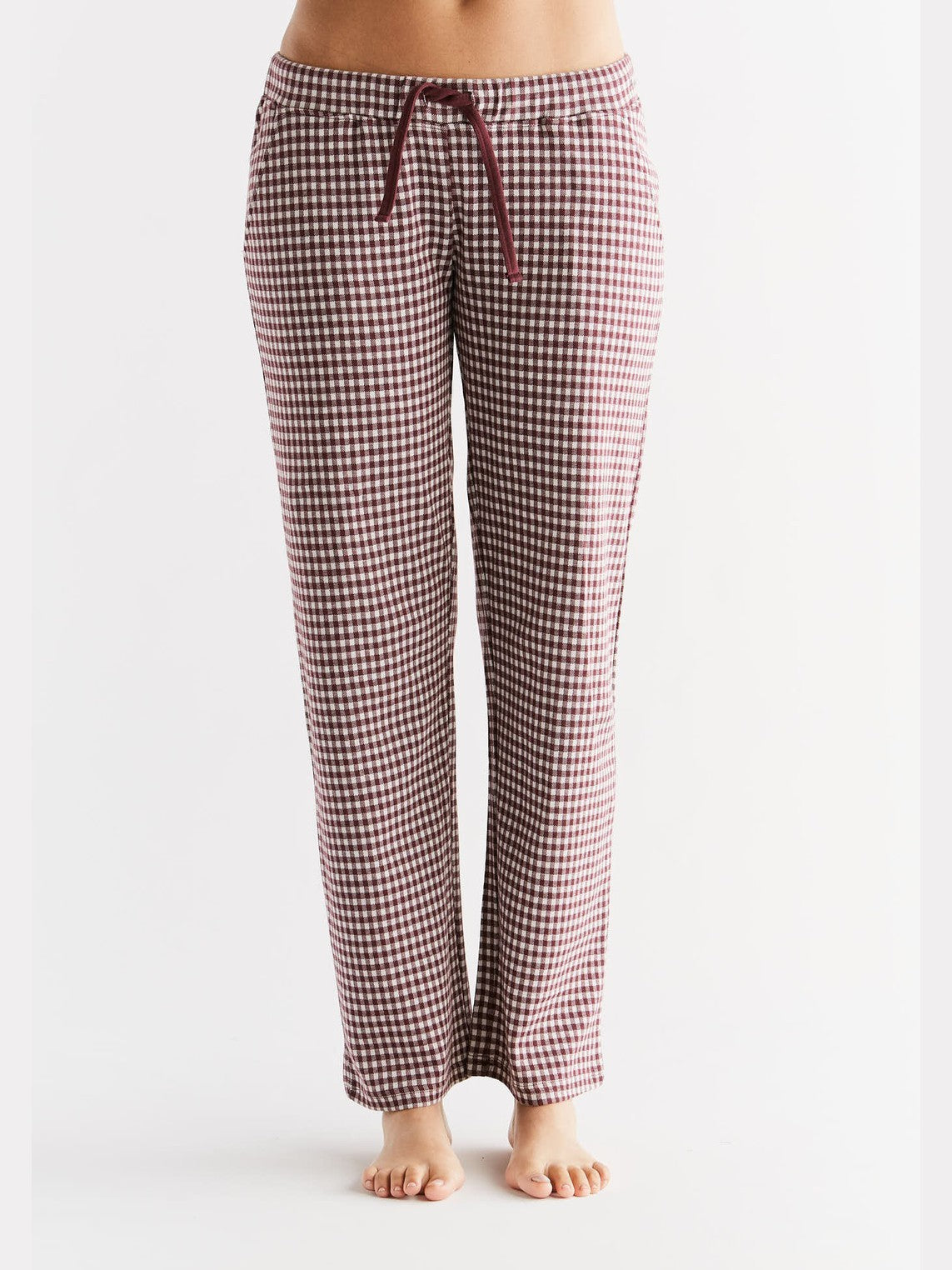 Women's Homewear Trousers Checked, Aubergine-Natural — Leela Cotton