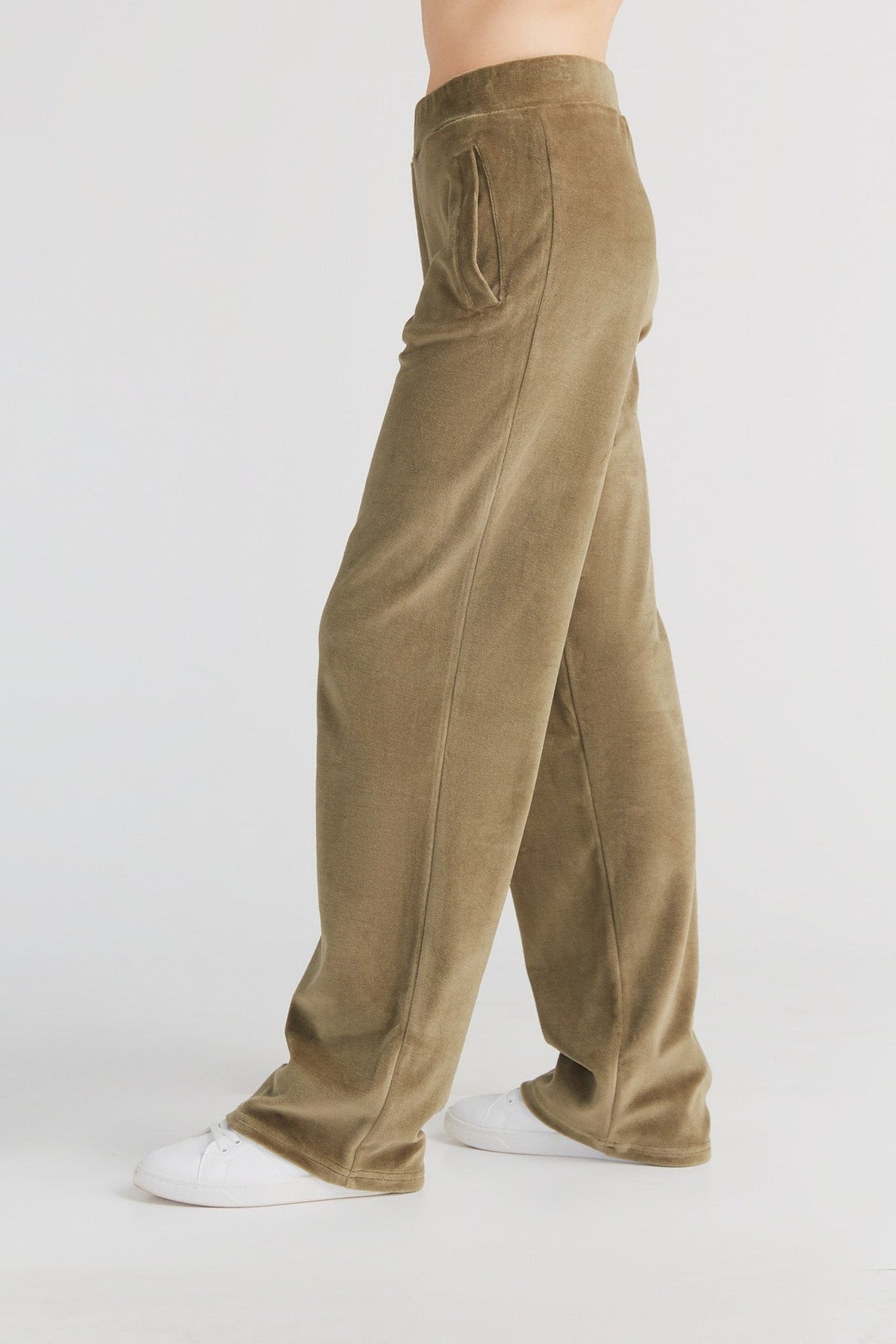 Women's Velour Trousers Straight Leg, Olive