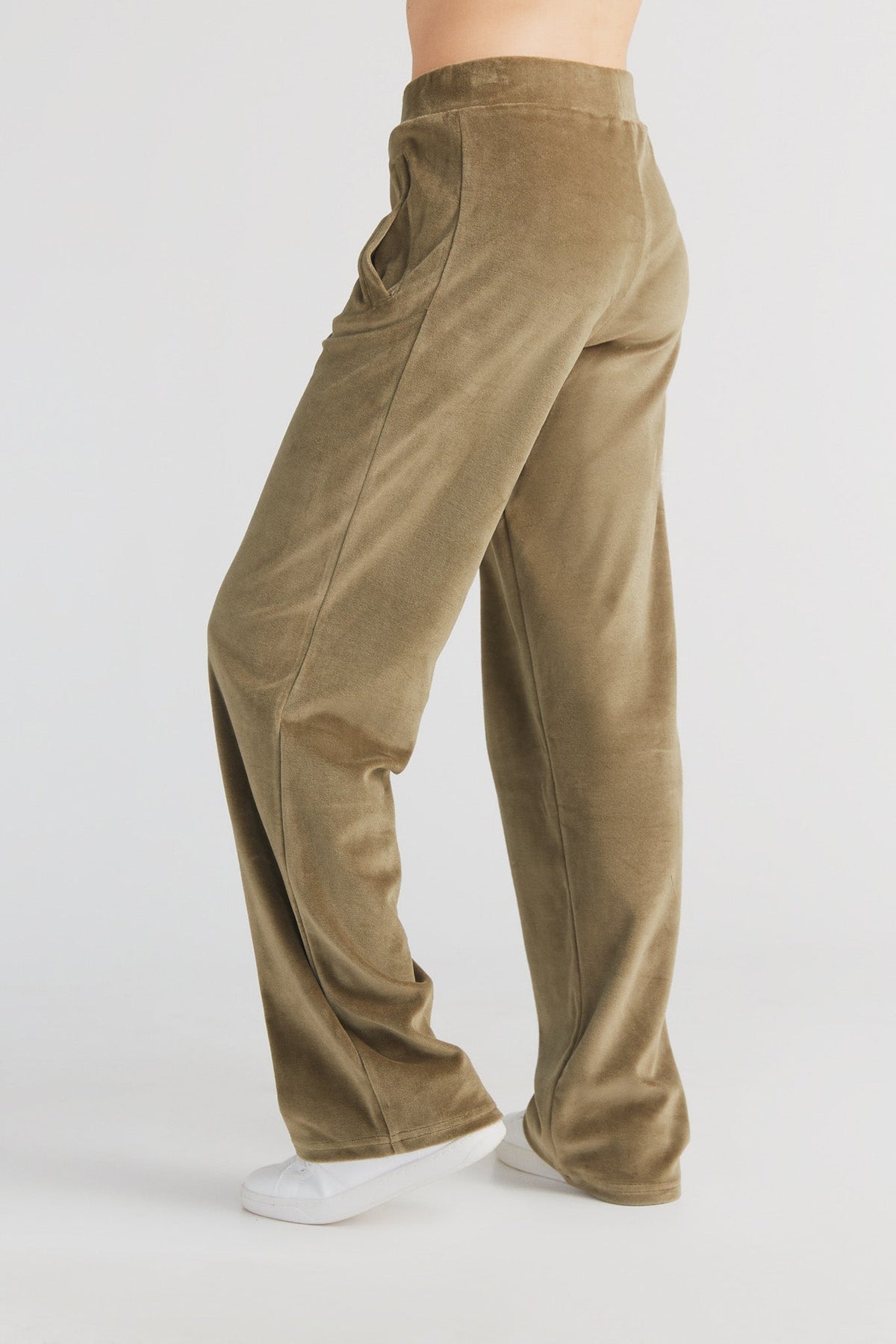 Women's Velour Trousers Straight Leg, Olive