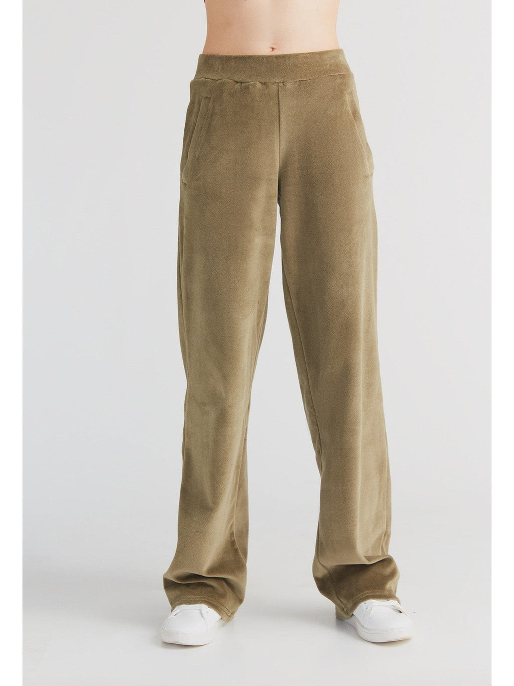 Women's Velour Trousers Straight Leg, Olive