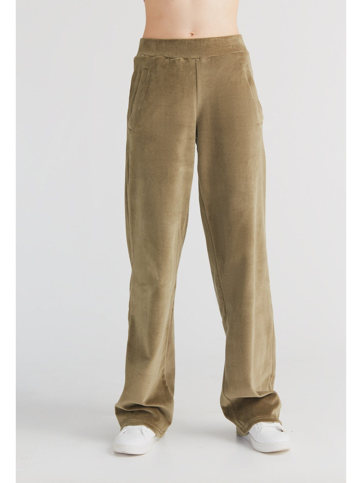 Women's Velour Trousers Straight Leg, Olive