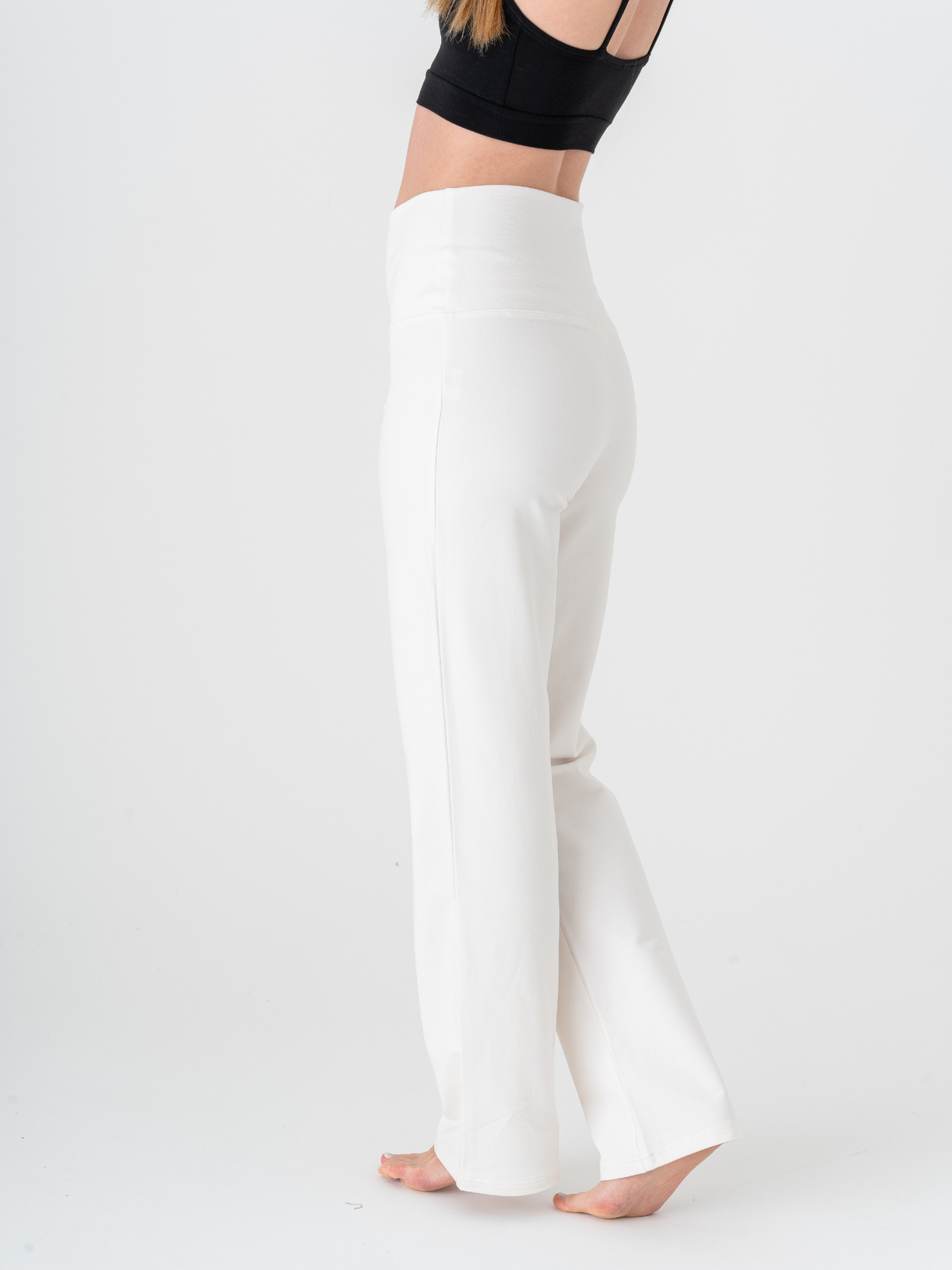 Women's Yoga Trousers Straight Leg, Natural White — Leela Cotton, view 3