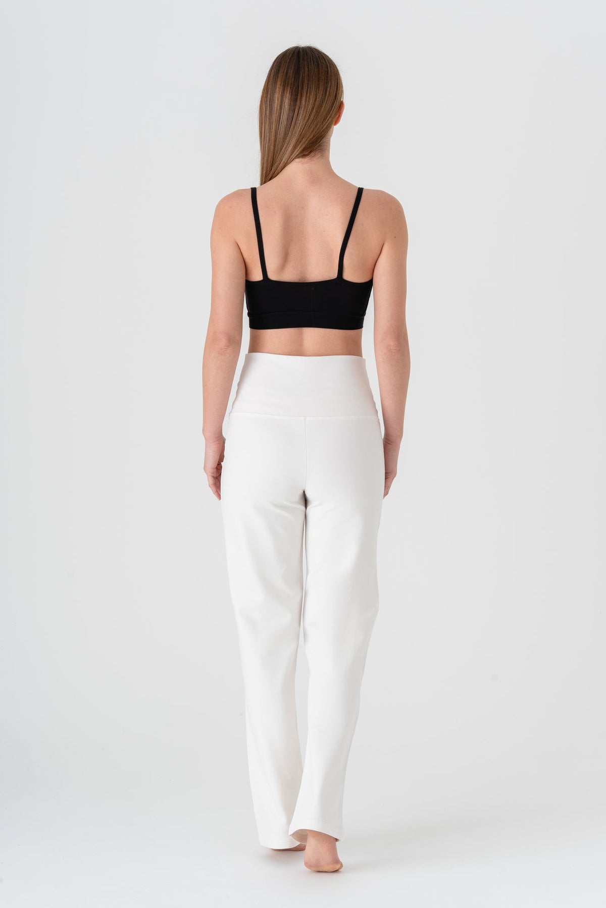 Women's Yoga Trousers Straight Leg, Natural White — Leela Cotton, view 5