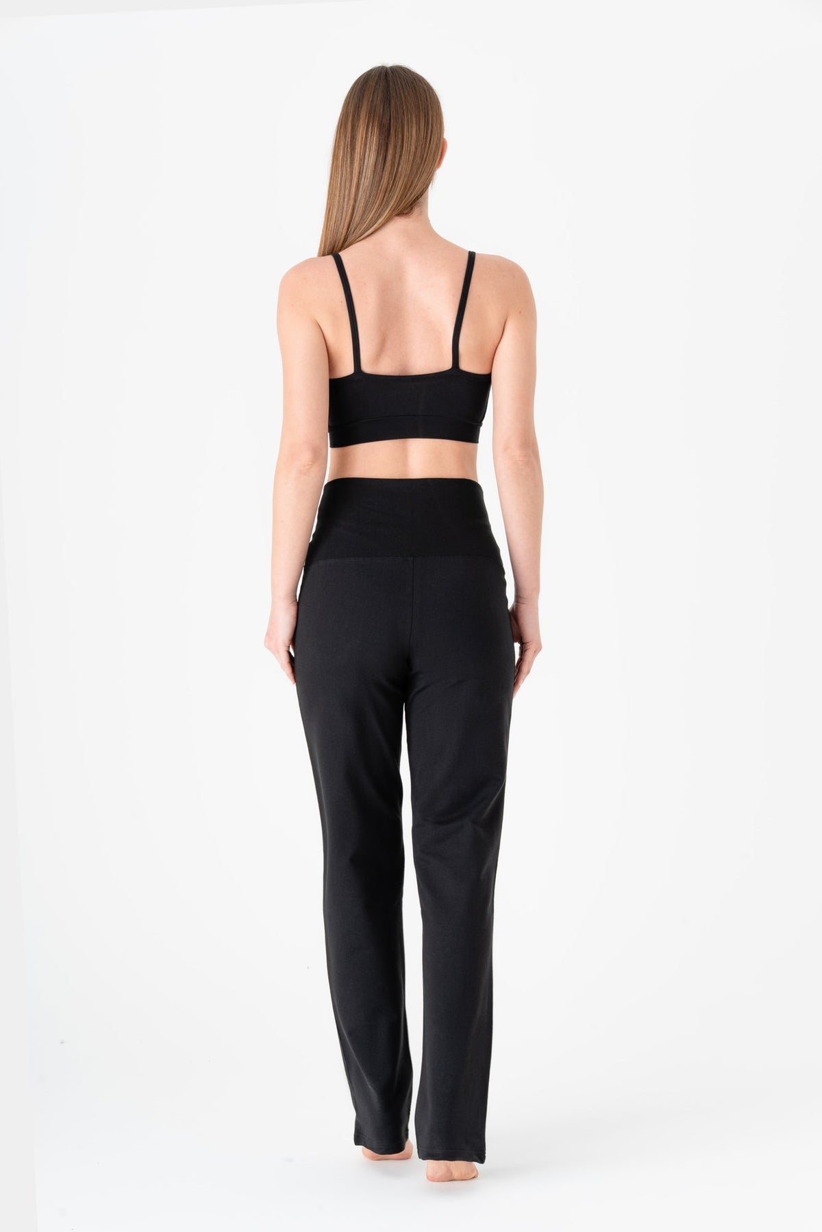 Women's Yoga Trousers Straight Leg, Black — Leela Cotton, view 5