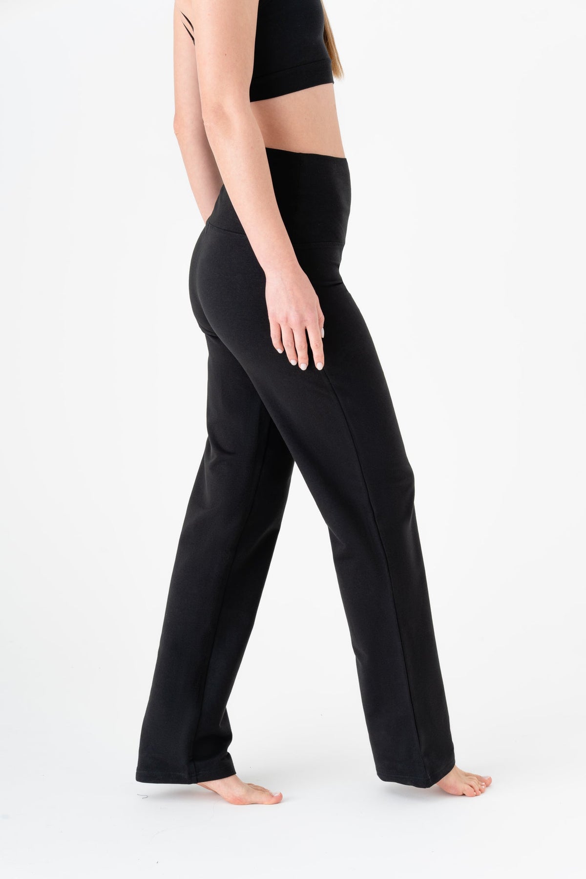 Women's Yoga Trousers Straight Leg, Black — Leela Cotton, view 2