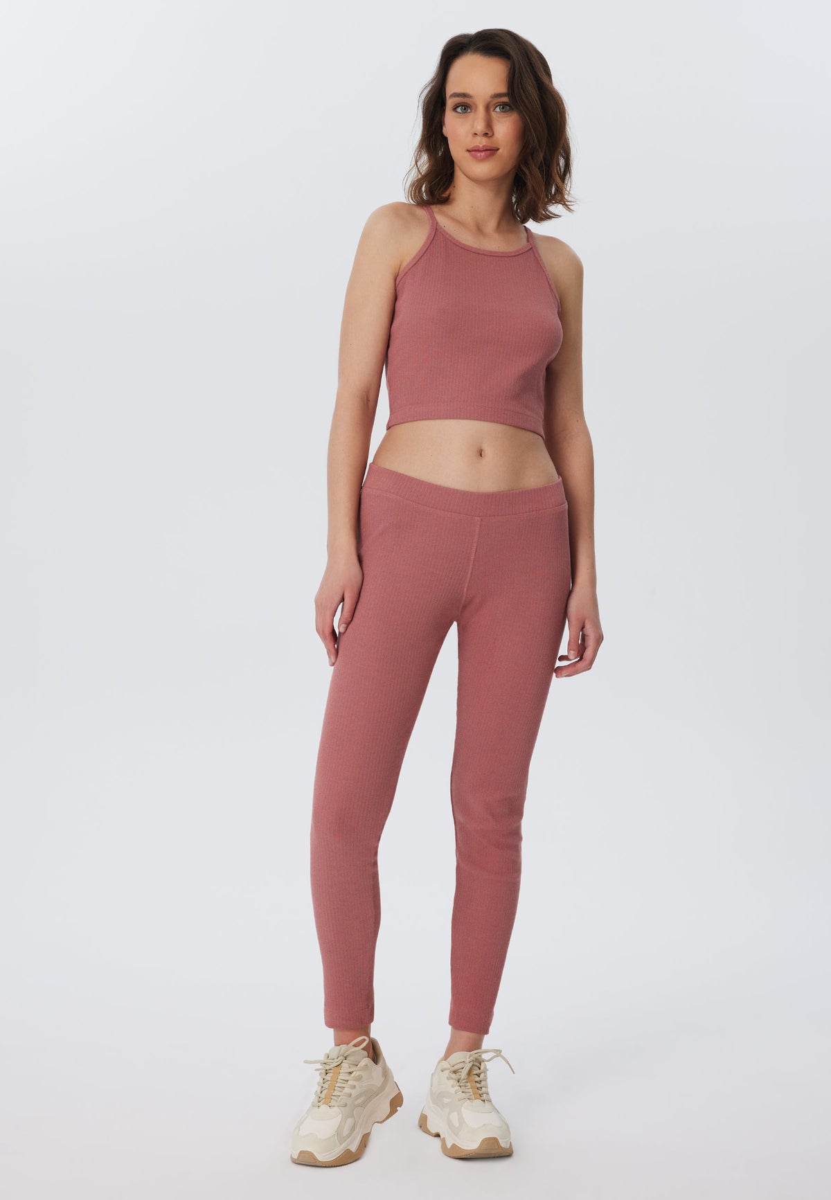 Ribbed Crop Top, Dark Mauve — Leela Cotton, view 4