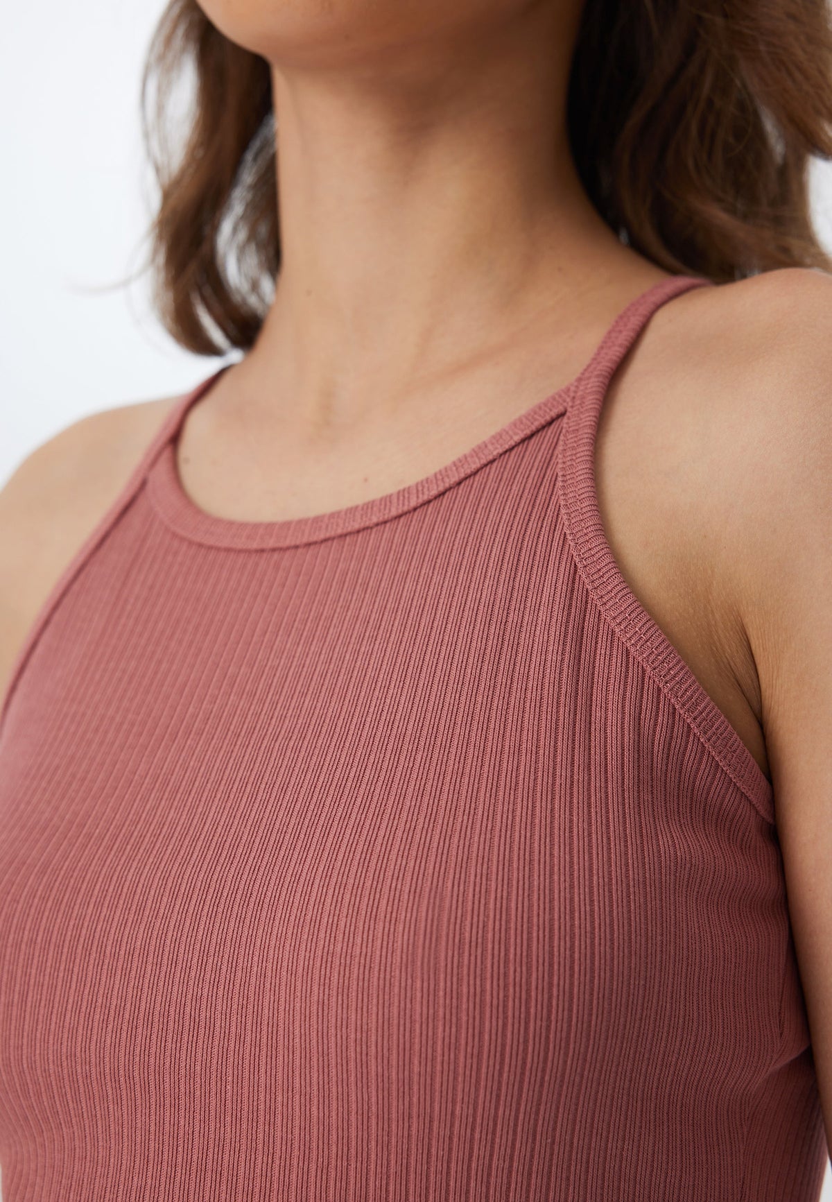 Ribbed Crop Top, Dark Mauve — Leela Cotton, view 5