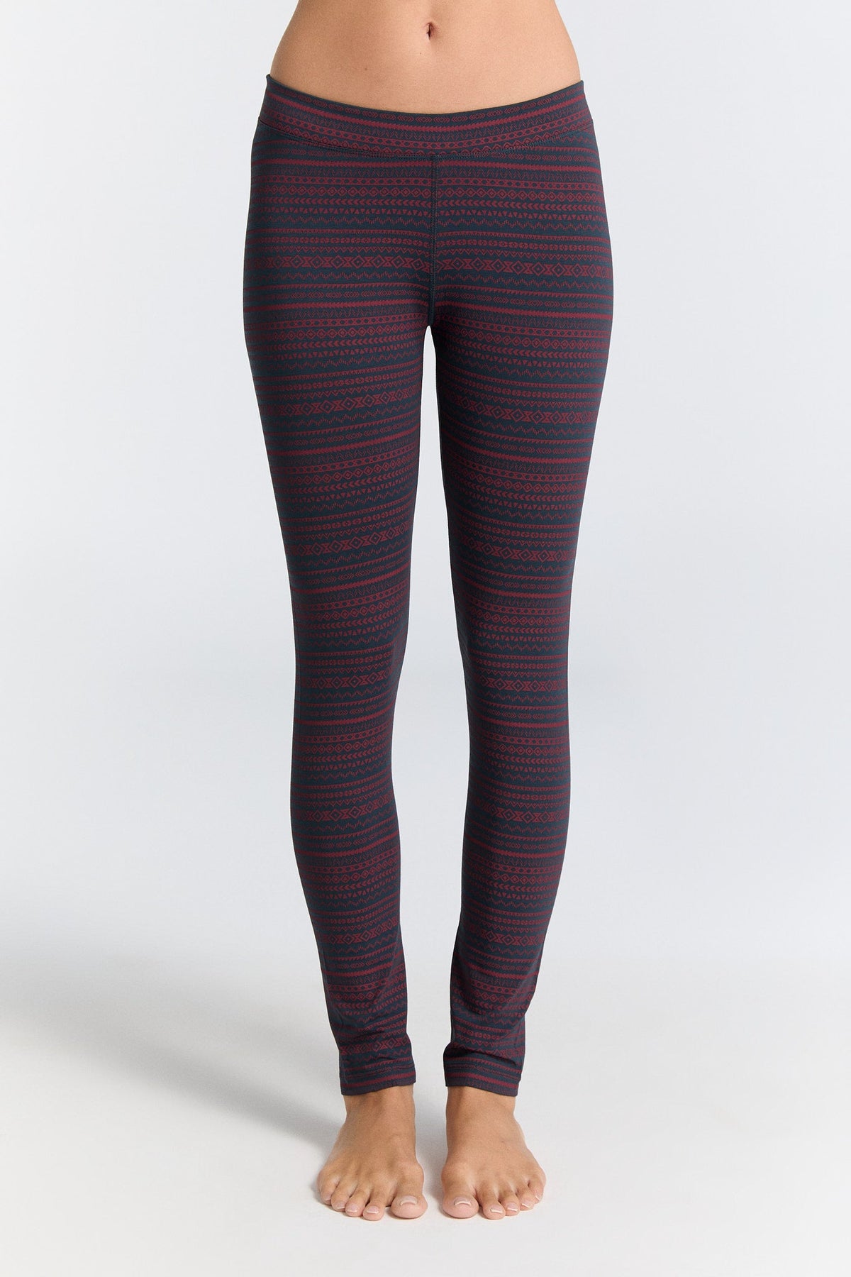 Women's Leggings Cotton Jersey, Geometric Navy Tibet Red — Leela Cotton