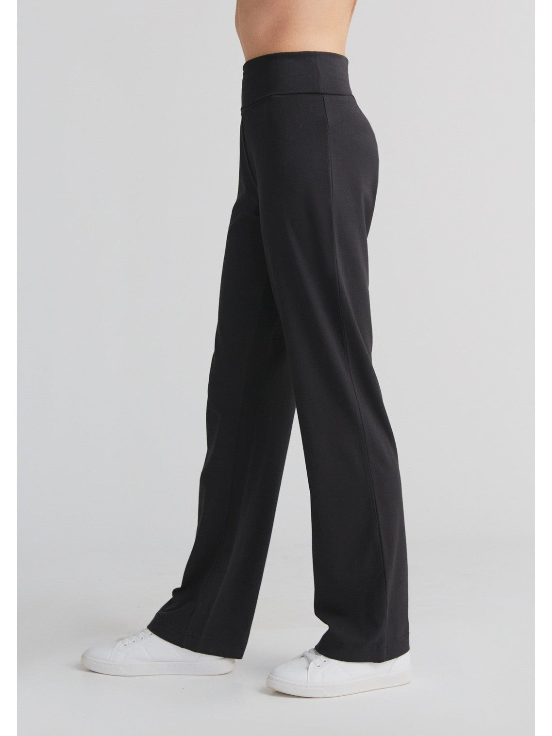 Women's Trousers with Fold Over Waistband, Black — Leela Cotton, view 4