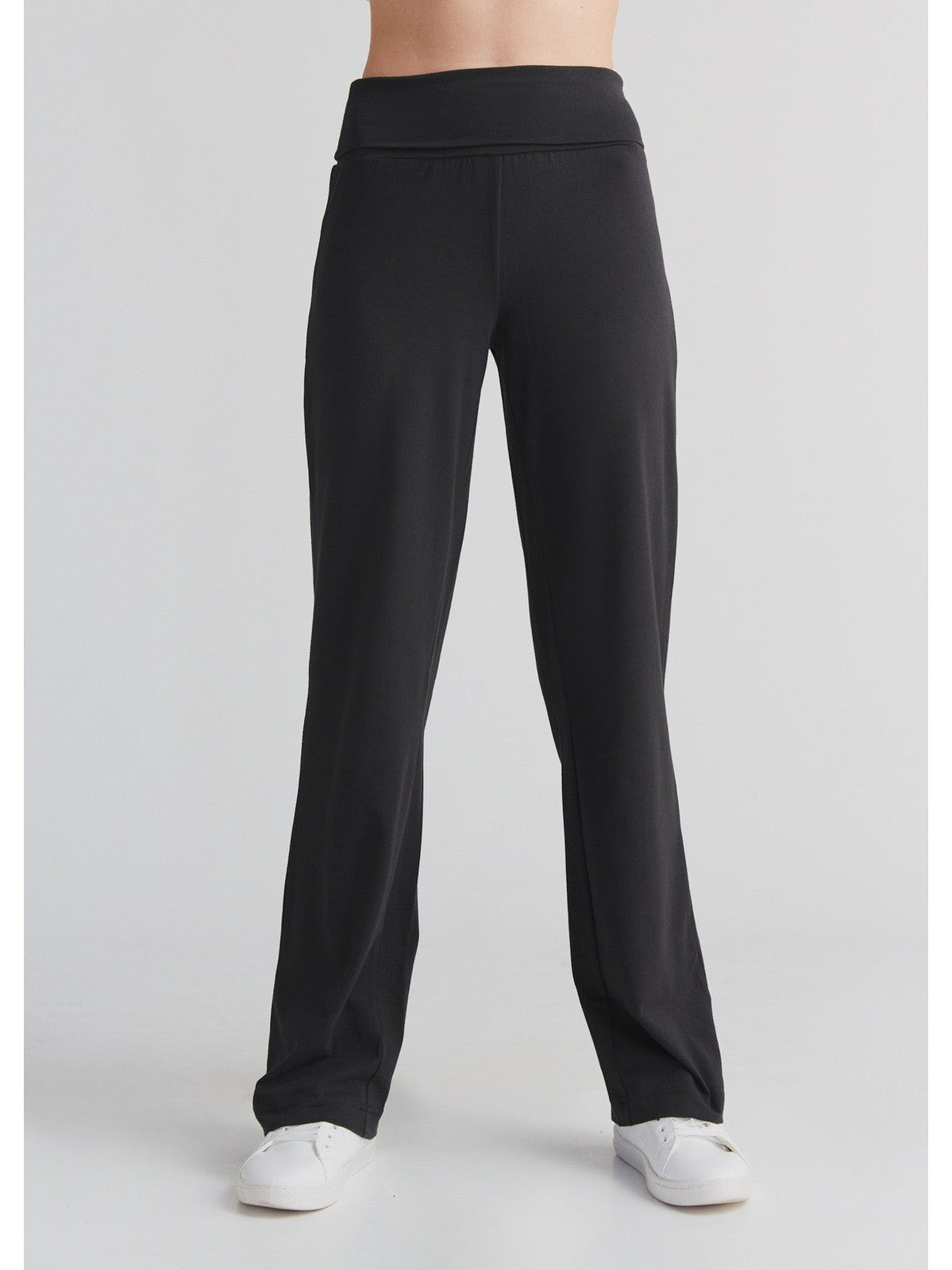 Women's Trousers with Fold Over Waistband, Black — Leela Cotton