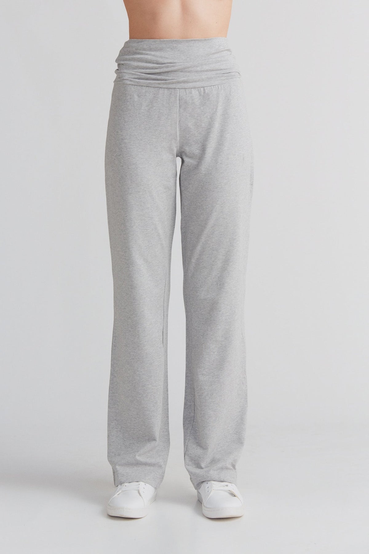 Women's Trousers with Fold Over Waistband, Grey-Melange — Leela Cotton