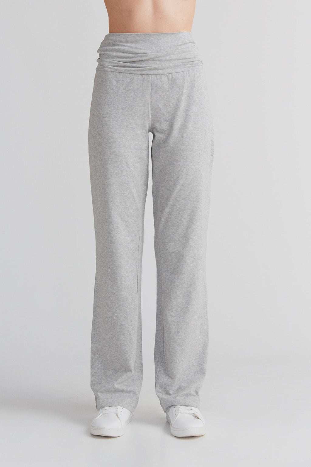 Women's Trousers with Fold-Over Waistband, Grey - Melange