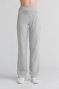 Women's Trousers with Fold-Over Waistband, Grey - Melange