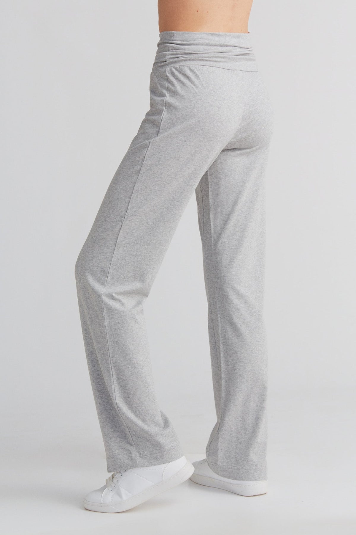Women's Trousers with Fold-Over Waistband, Grey - Melange