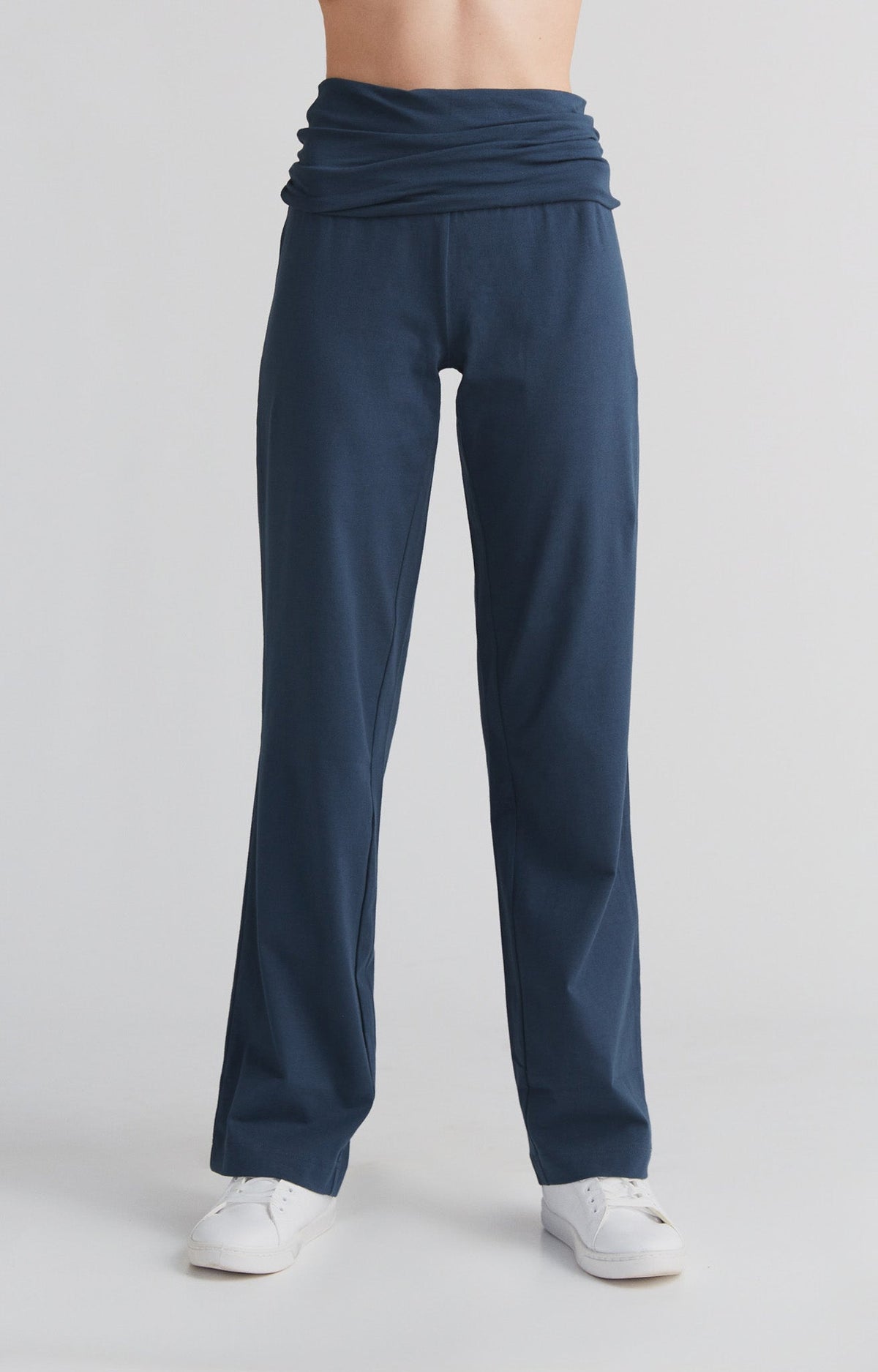 Women's Trousers with Fold-Over Waistband, Navy