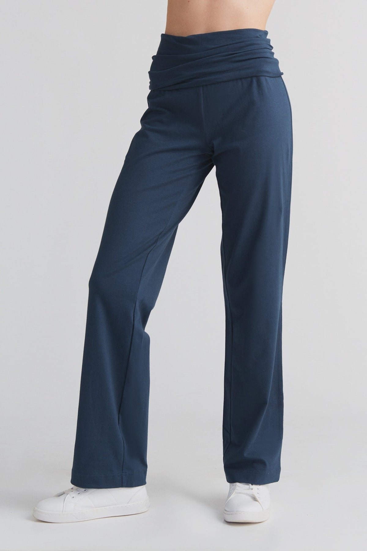 Women's Trousers with Fold-Over Waistband, Navy