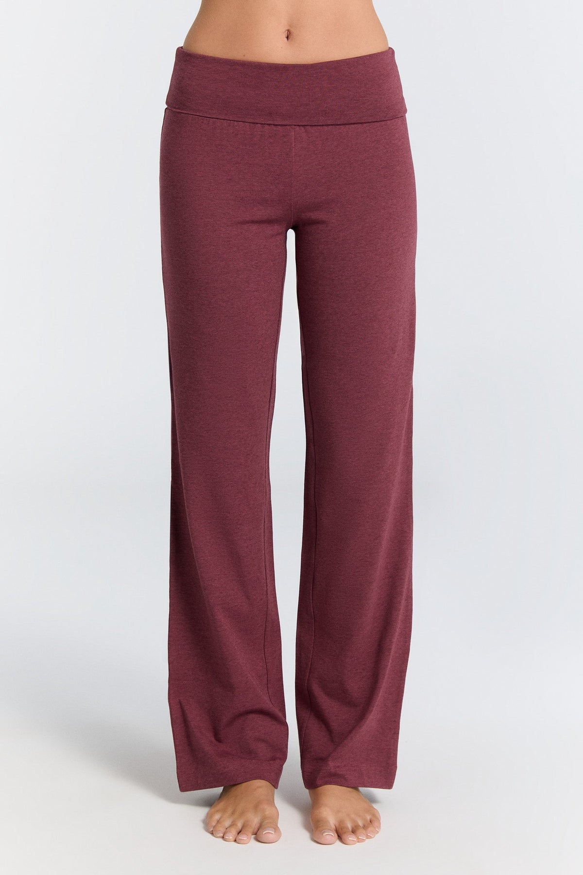 Women's Trousers with Fold Over Waistband, Coffee / Rust Red — Leela Cotton