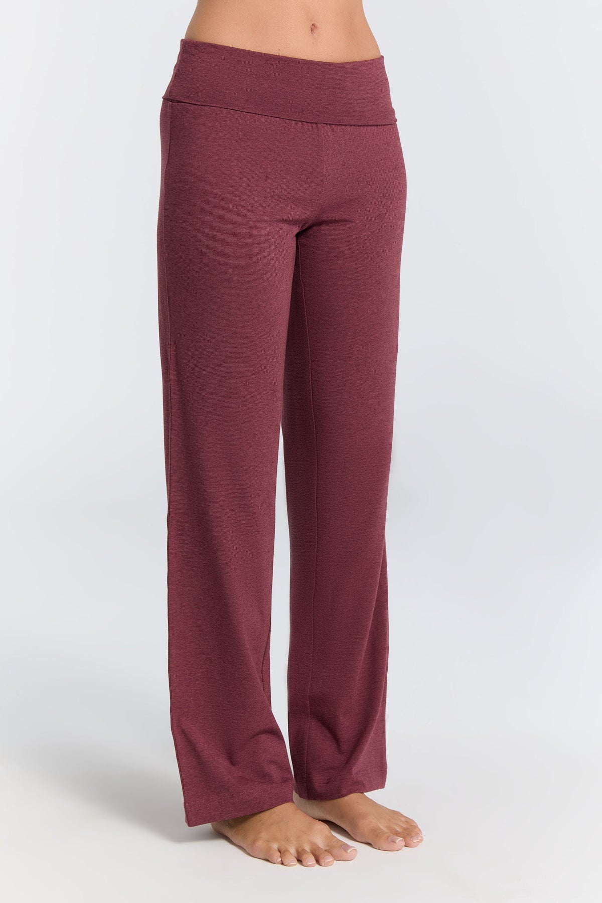 Women's Trousers with Fold Over Waistband, Coffee / Rust Red — Leela Cotton, view 2