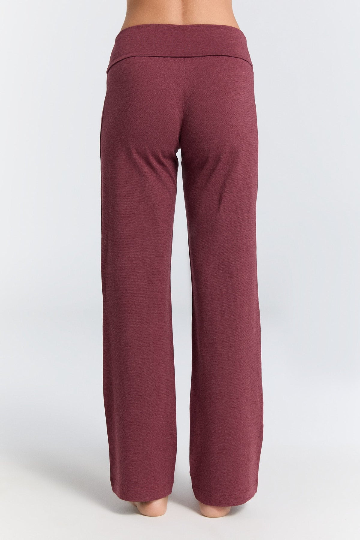 Women's Trousers with Fold Over Waistband, Coffee / Rust Red — Leela Cotton, view 3