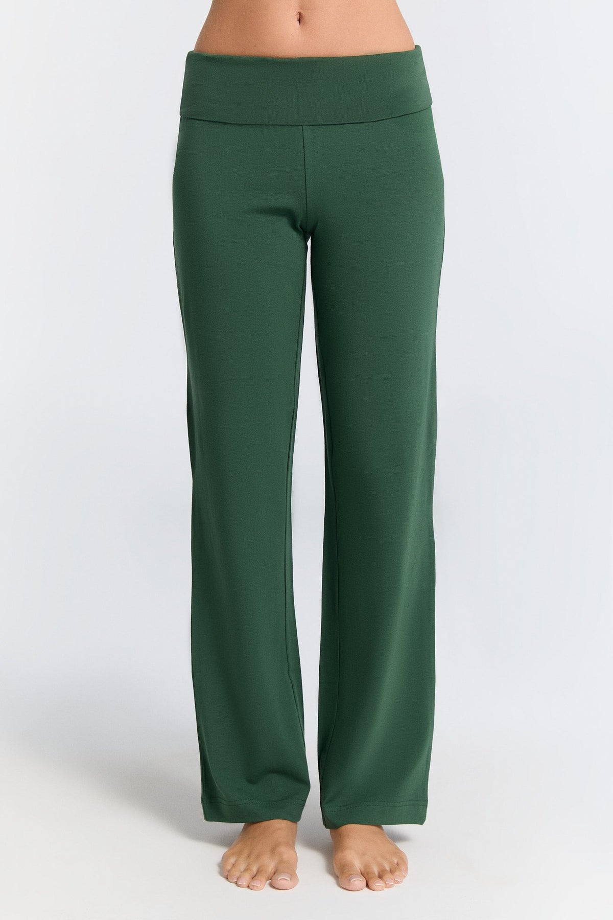 Women's Trousers with Fold Over Waistband, Pine Needle — Leela Cotton