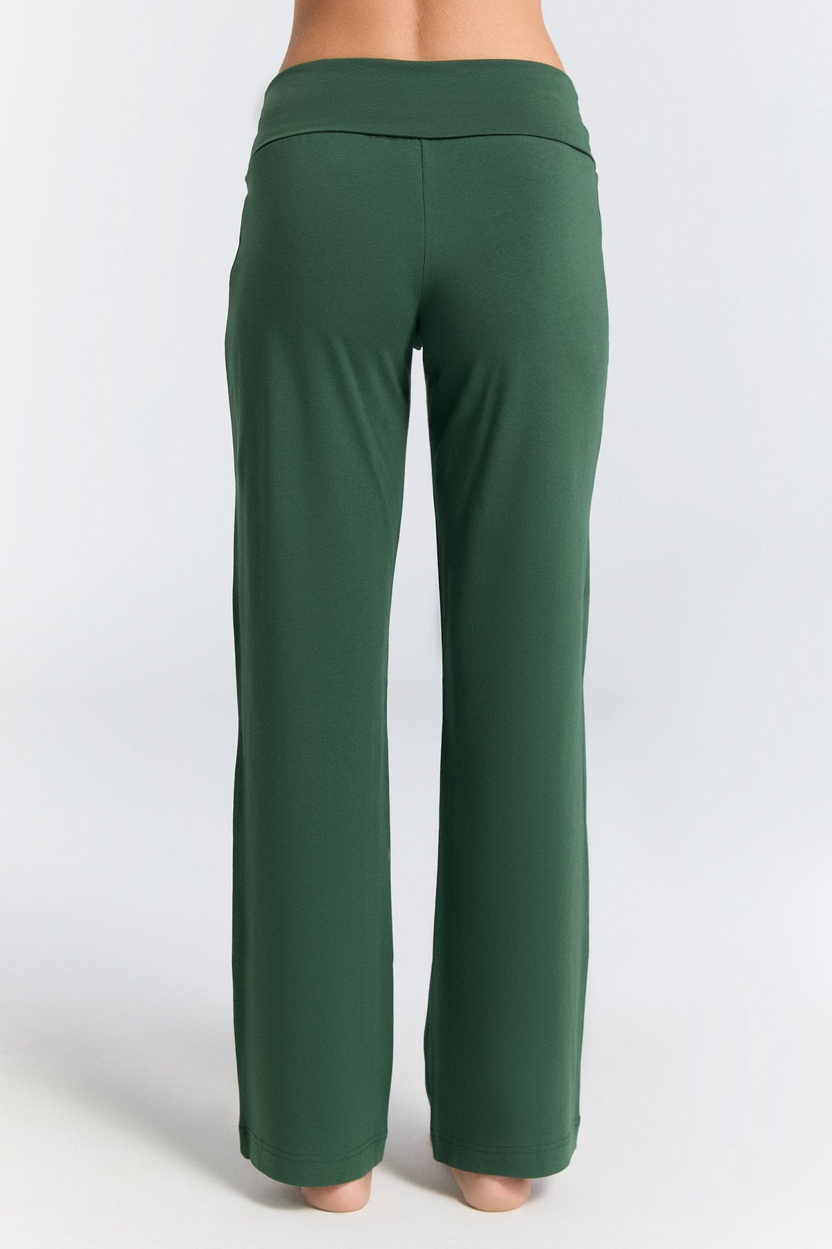 Women's Trousers with Fold Over Waistband, Pine Needle — Leela Cotton, view 3
