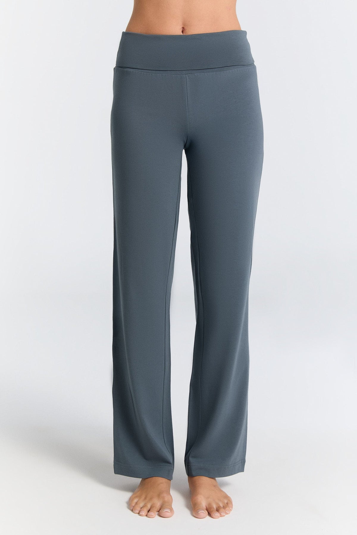 Women's Trousers with Fold Over Waistband, Dark Slate — Leela Cotton
