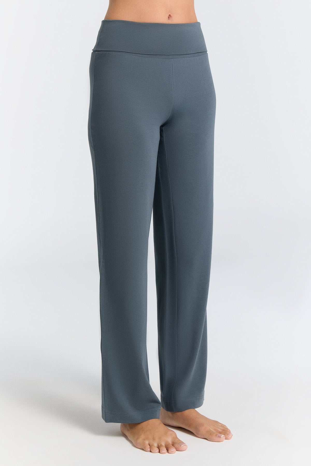 Women's Trousers with Fold Over Waistband, Dark Slate — Leela Cotton, view 2