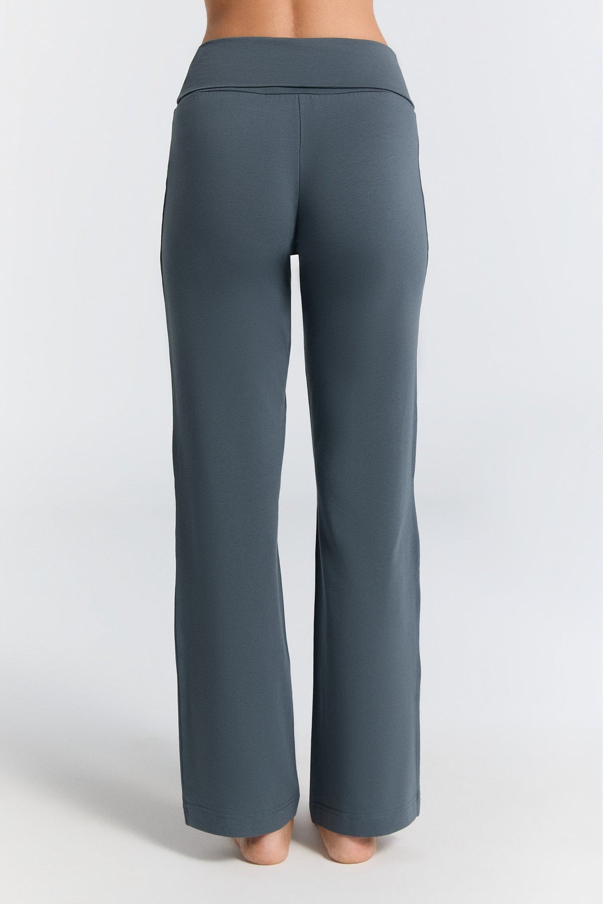 Women's Trousers with Fold Over Waistband, Dark Slate — Leela Cotton, view 3