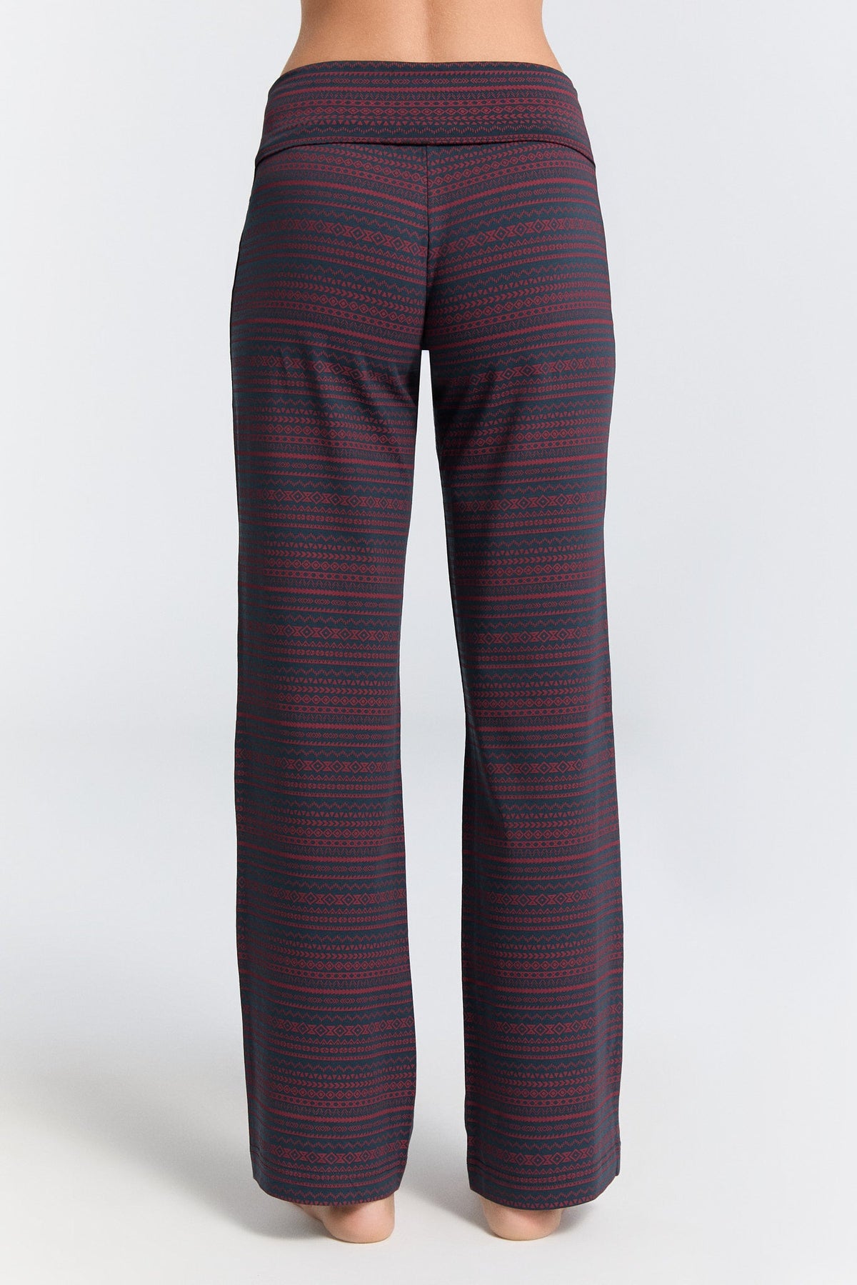 Women's Trousers with Fold Over Waistband-Geometric navy Tibet Red — Leela Cotton, view 3