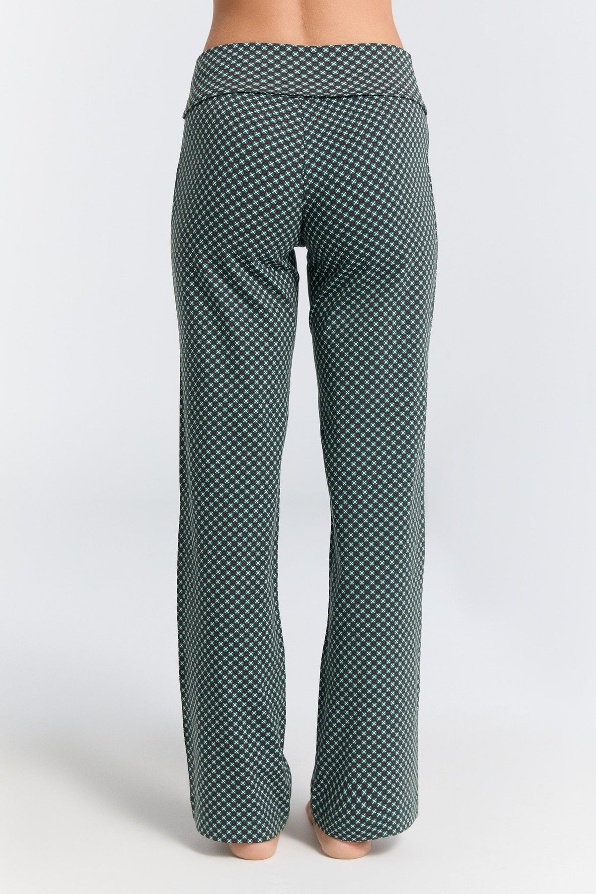 Women's Trousers with Fold Over Waistband, Forest Cube — Leela Cotton, view 3