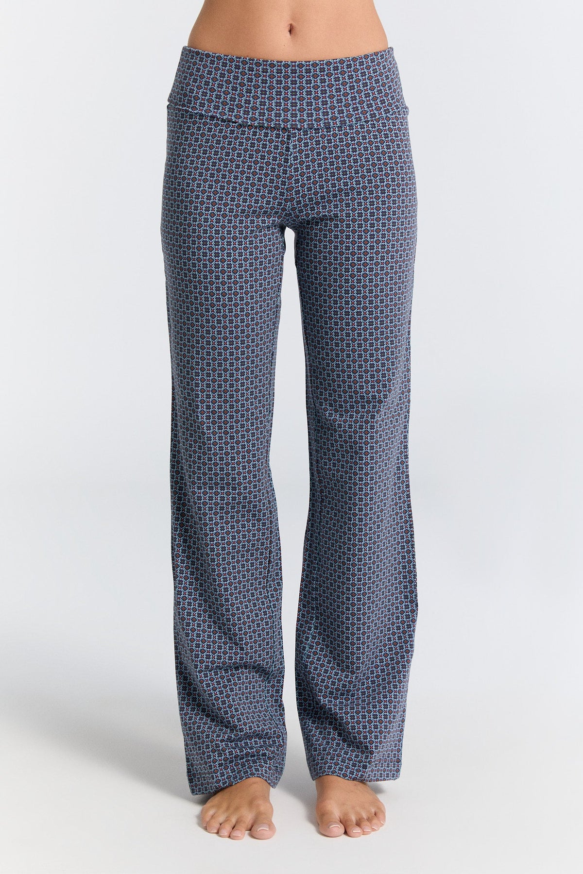 Women's Trousers with Fold Over Waistband, Floral Geo — Leela Cotton