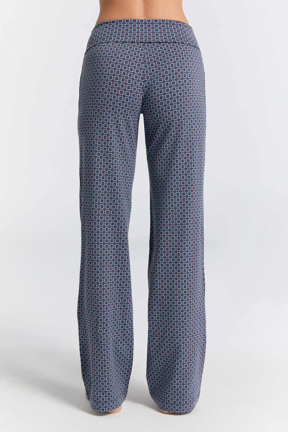 Women's Trousers with Fold Over Waistband, Floral Geo — Leela Cotton, view 3