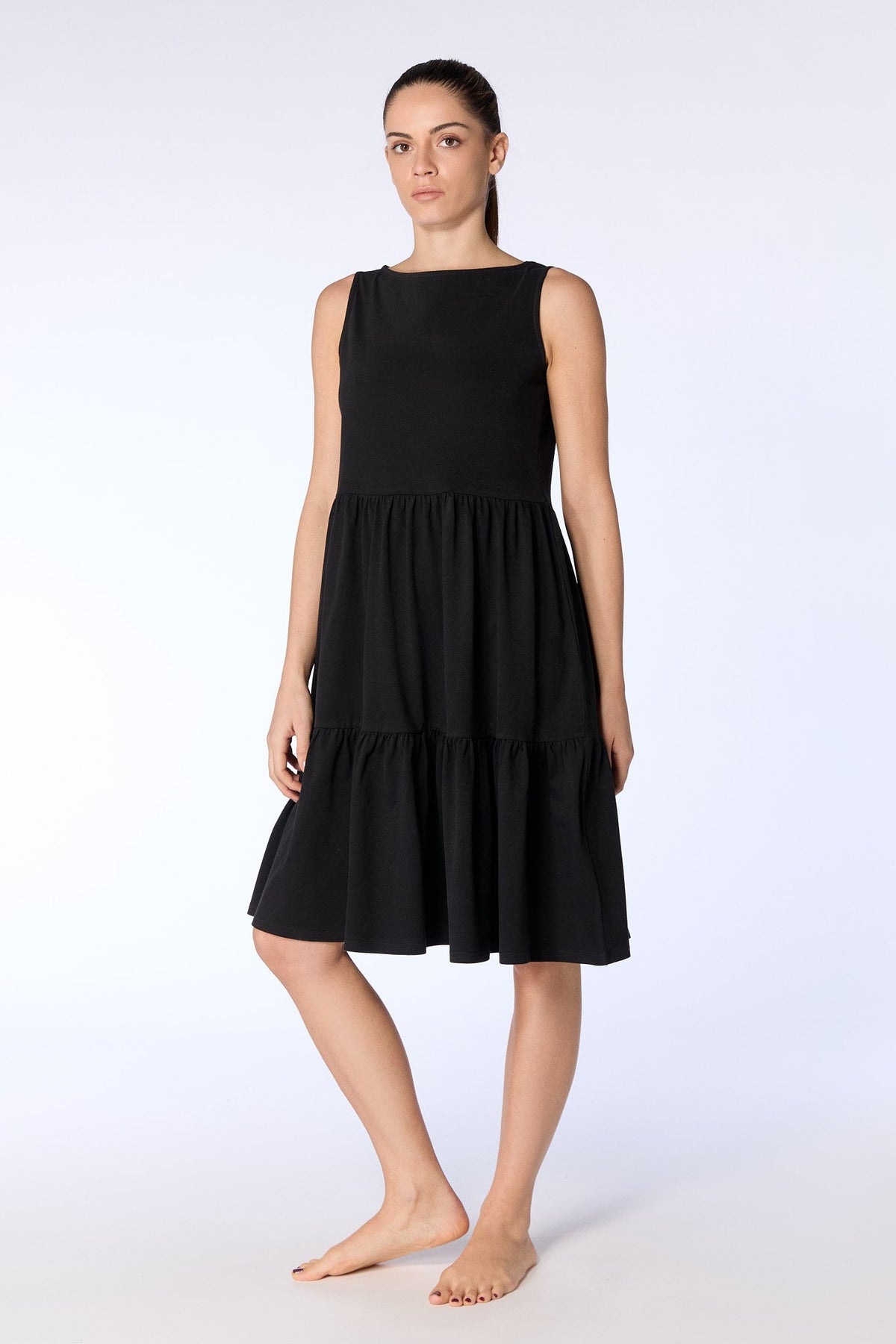 Ruffle Dress, Black — Leela Cotton, view 2