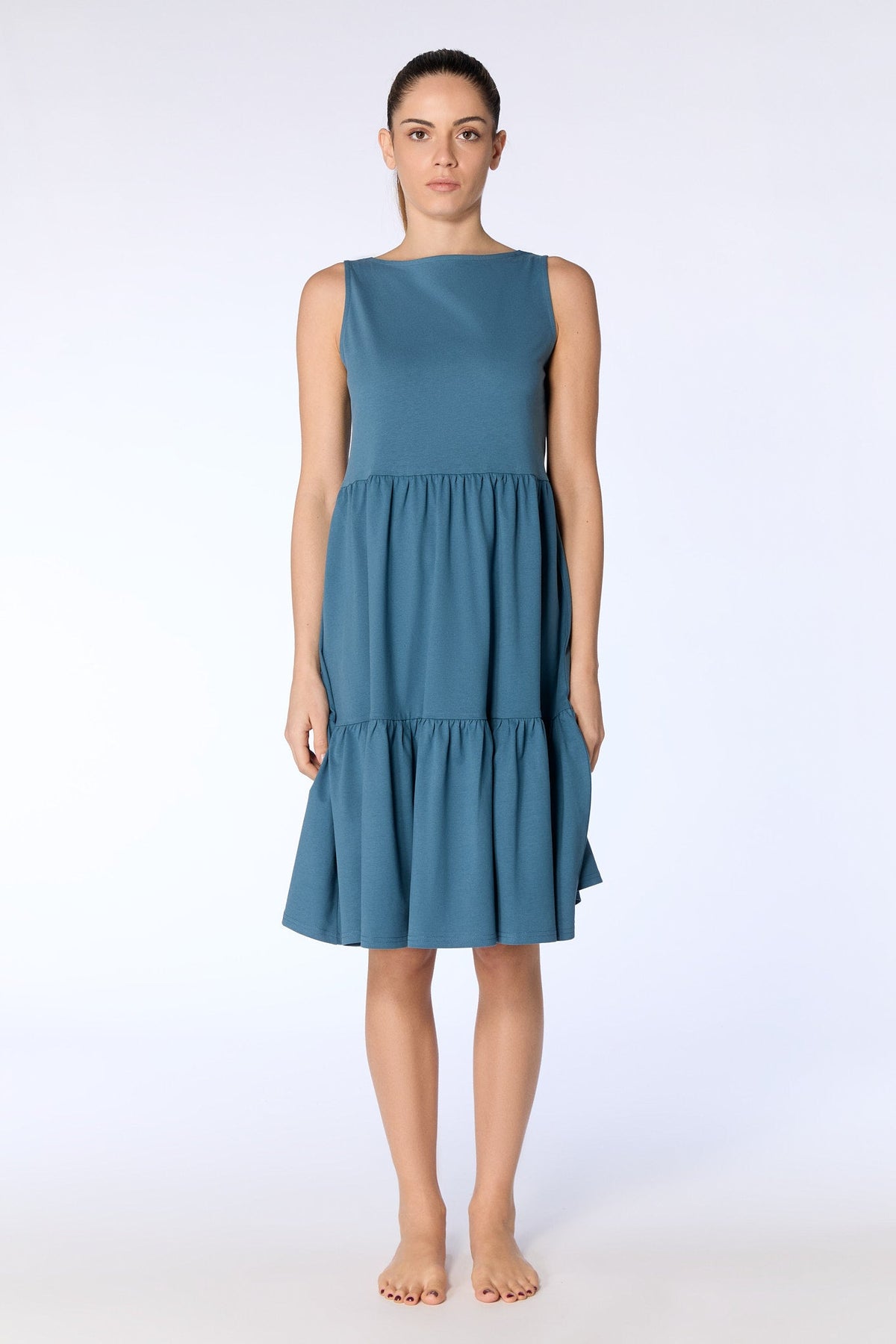 Ruffle Dress, Alpine Grey — Leela Cotton