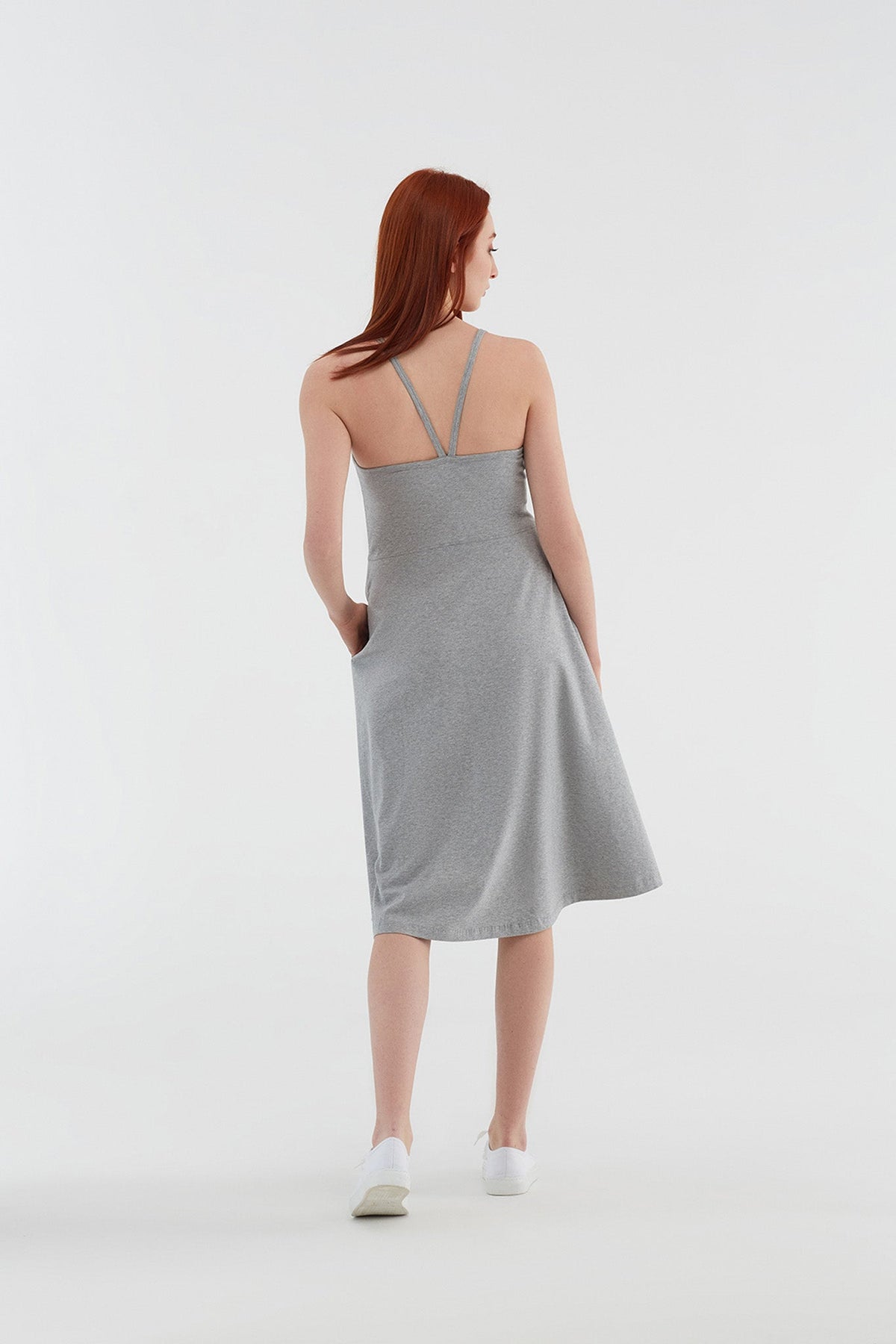 Pinafore Dress, Grey-Melange — Leela Cotton, view 3
