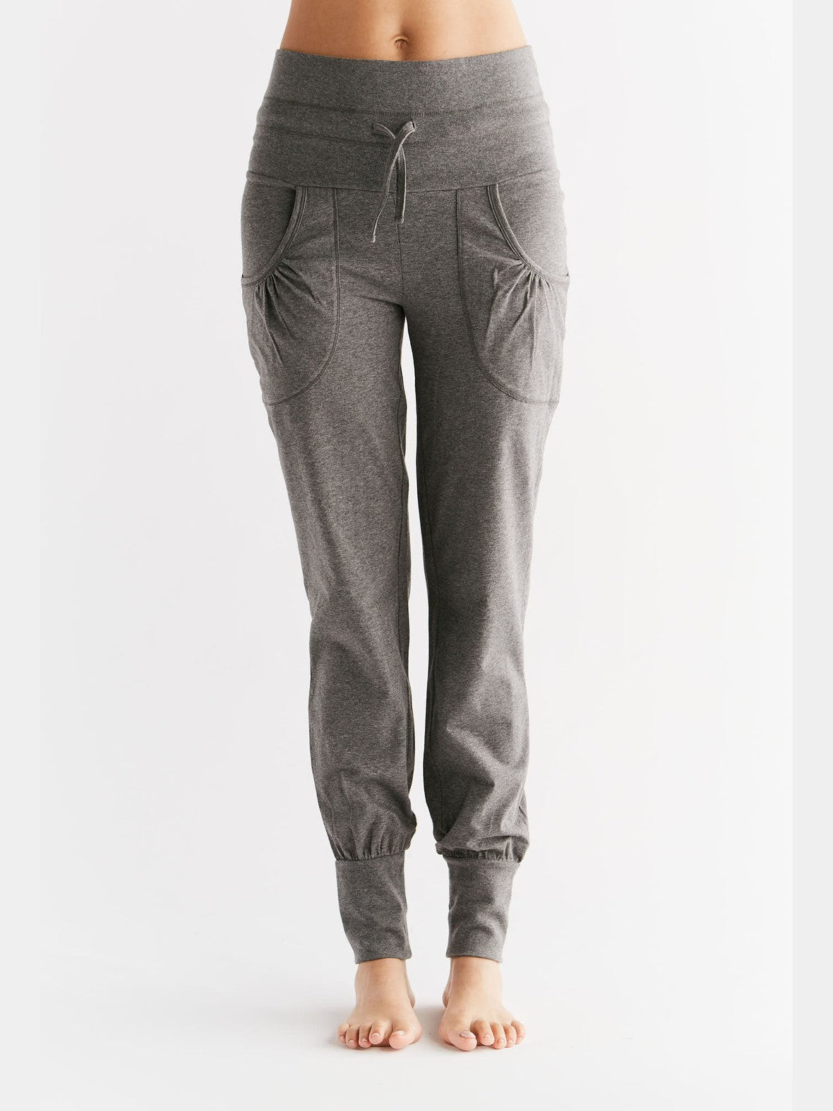 Women's Yoga Trousers with Fold-Over Waistband, Anthracite - Melange
