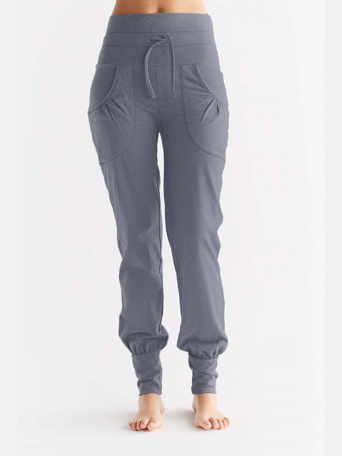 Women's Yoga Trousers with Fold-Over Waistband, Navy - Melange
